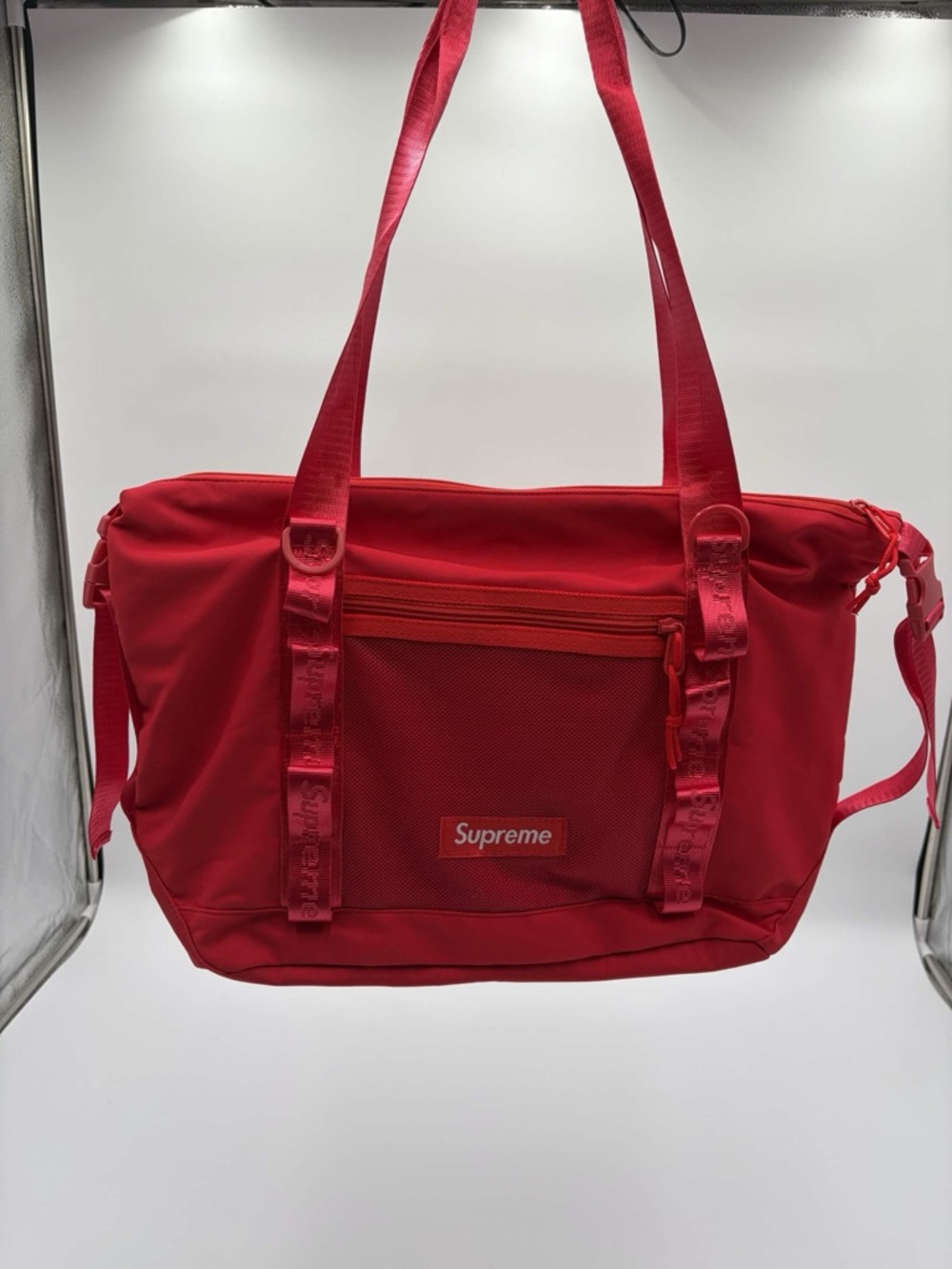 Supreme Red Nylon Tote with Front Mesh Pocket